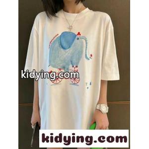 今季流行り ビッグシルエット 体型カバー ミュウミュウ コピー 半袖tシャツ コピー プリント コットン トップスkid26HbaaSb