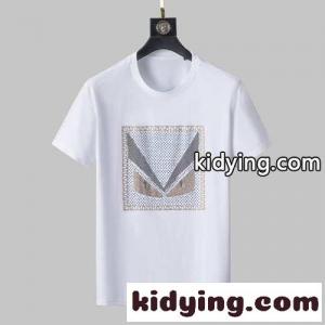 カジュアル おしゃれ ロゴ 春夏 クルーネック フェンディ コピー Tシャツ コピー 着心地いい 半袖 トップスkid26SXLrSv