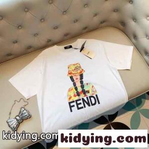 スタイリッシュ プリント クルーネック 合わせやすい フェンディ ブランド コピー Tシャツ コピー 半袖 トップス カジュアルkid264zSXPD