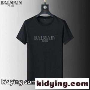 シンプル ロゴ プリント 着心地いい クルーネック 半袖 バルマン ブランド コピー tシャツ コピー カジュアル おしゃれ トップスkid26u8rWDm