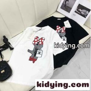 可愛い プリント 人気 定番 クルーネック セリーヌ コピーブランド tシャツ コピー 半袖 春夏 カジュアル きれいめ ホワイト ブラックkid26XnyC4j