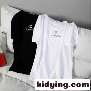 コットン 着心地いい ゆったり 人気 流行り クルーネック ロゴ シャネル コピー tシャツ コピー カジュアル 春夏 トップス ホワイト ブラックkid26qKHLDa