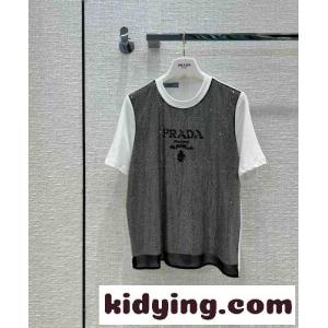 おしゃれ 重ね着風 切り替え クルーネック プラダ ブランド コピー 半袖tシャツ コピー カジュアル 着痩せ 春夏 新作 人気kid26fiGj4b