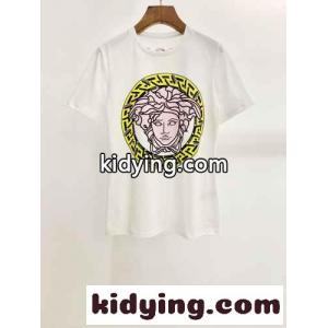 シンプル お洒落 プリント クルーネック ヴェルサーチ コピーェ 半袖Tシャツ コピー コットン 春夏 トップス ホワイトkid26jW5jqy