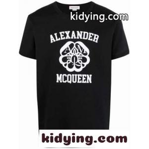 ベーシック カジュアル プリント クルーネック 快適 アレキサンダー・マックイーン 半袖Tシャツ コピー トップス ブラックkid26XP9n0r