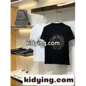 着心地抜群 柔らかい 通気性 クロムハーツ ブランド コピー 半袖Tシャツ コピー カジュアル オシャレ ロゴ クルーネック ホワイト ブラックkid26OrSDiu