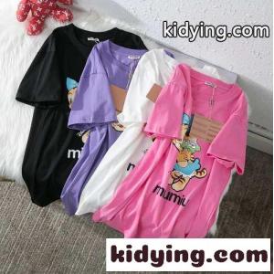 人気 ゆったり 体型カバー 可愛い プリント ミュウミュウ コピー 半袖tシャツ コピー コットン 着心地いい ラウンドネックkid26nKju8b
