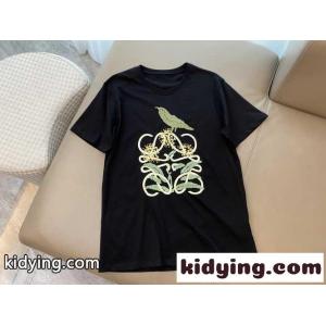 定番 ゆったり ラウンドネック ロエベ コピーブランド 半袖tシャツ コピー シンプル 合わせやすい 刺繍入り ブラックkid26fSrSre
