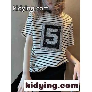 オシャレ 人気 ストライプ ラウンドネック ゆったり カジュアル シャネル スーパーコピー tシャツ コピー 半袖 トップスkid26bq45Da
