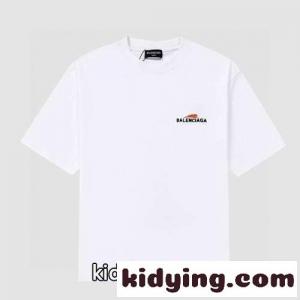 定番 おしゃれ ロゴ 刺繍 クールネック バレンシアガ スーパーコピー Tシャツ コピー 半袖 ホワイト ブラックkid26Ljuy0j