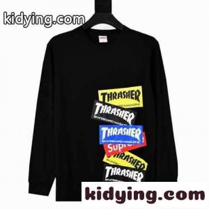 目立つ プリント クールネック プルオーバー 長袖Tシャツ シュプリーム ブランド コピー Tシャツ コピー おしゃれ カジュアル ホワイト ブラックkid26C81n0v
