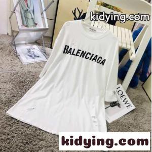 カジュアル ユニセックス ゆったり ダメージ バレンシアガ コピーブランド Tシャツ コピー 半袖 おしゃれ チュニック ホワイト ブラックkid26C0Lb8j