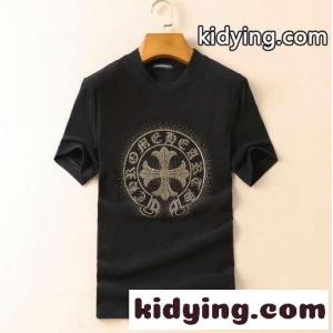 上品 カジュアル クールネック メンズ 半袖 人気 クロムハーツ コピー tシャツ コピー メンズ スエード おしゃれ ブラックkid26q45fue
