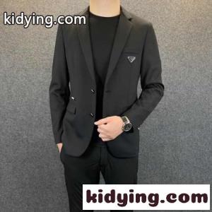 シンプル  ビジネス 合わせやすい プラダ スーパーコピー ジャケット メンズ コピー ファッション ブラック スーツ アウターkid26DKTzCm