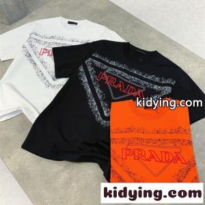 話題独占 オレンジ ホワイト ストリートモード prada ブランド コピー プラダ ブランド コピー コピー 半袖 Tシャツkidying269TrO5j