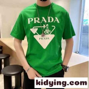 シンプル 2026春夏新作 プラダ ブランド コピー 半袖tシャツ コピー  ラウンドネック プリント カジュアル メンズ コットン グリーンkid261HT55n