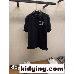 LVパッチ ポロシャツ ルイ・ヴィトン 半袖Tシャツ コピー ブラックkid26KrCGby