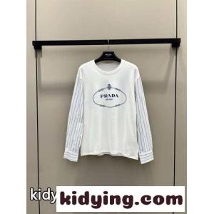 おしゃれ 切り替え長袖Tシャツ クルーネックプラダ スーパーコピー Tシャツ コピーkid2645fKru