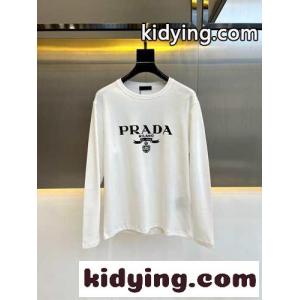 シンプル ロゴ 合わせやすい クルーネック 長袖Tシャツ プラダ コピー Tシャツ コピーkid26DmuOXb