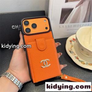 IPHONE17シャネル コピー激安オレンジレザーカードポケット付きストラップハンドベルト高級風耐衝撃スマホケースkidying268r8Hfq