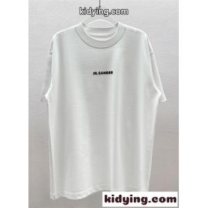 期間限定 ダブルロゴ ジルサンダー Tシャツ ホワイト 半袖 コントラストプリント JIL SANDER コピーkidying264P1Lfm