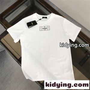 fendi ブランド コピー 洗練 スクエアロゴ フェンディ ブランド コピー コピー ホワイト 半袖 Tシャツ ミニマル シンプル きれいめkidying26OHrG9f