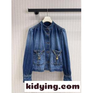 デニム製ハイネック ギャザージャケット クロエ ジャケット コピー ブルゾンkid26PzS1ve