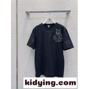 キャットエンブロイダリー 半袖Tシャツ ロエベ コピー Tシャツ コピー ユニセックス ブラックkid26Hba8Hv