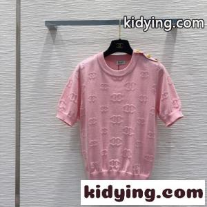 ココマーク総柄 ウール 半袖ニットトップス シャネル コピー セーター コピー ピンクkid269LHDWz