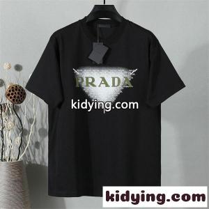 シンプル半袖 prada ブランド コピー コピー Ｔシャツ ホワイト ブルー配色 プラダ ブランド コピー 上品 カジュアル 夏コーデ 爽やか 夏向け 軽やかkidying26vyKrCi