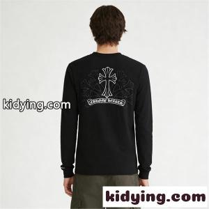 CHROME hearts コピーブランド シンプル ブラック クロムハーツ コピーブランド スーパーコピー  長袖Tシャツ 胸元ポケット 背面プリントkidying26rC8fya