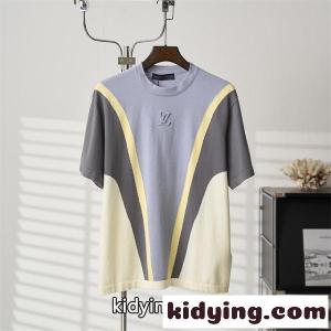 撞色ニット  ルイ・ヴィトン スーパーコピー 半袖Tシャツ 立体LVロゴ 浮き彫りデザイン グレー ブルー クリーム 夏 上品 Louis vuitton コピーブランドkidying26aCWPvm