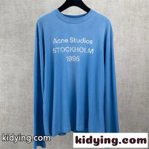 Acne ロゴプリント Tシャツ ブルー 長袖 カジュアル ストリート 抜け感 アクネストゥディオズ コピーkidying26PLD45j