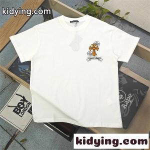 クロムハーツ コピーブランド コピー 半袖Tシャツ Chrome hearts コピーブランド クロスフラワー ロゴプリント ホワイト ブラック バックデザイン クルーネック カジュアル ストリートkidying26KvuKDm