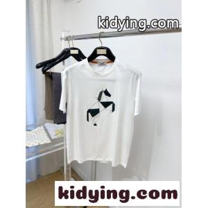 カジュアル ホース レザーパッチ クルーネック エルメス スーパーコピー Tシャツ 偽物 ホワイトkid26OriKDq