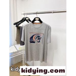 お洒落 プリント 半袖Tシャツ エルメス コピーブランド Tシャツ 偽物 クルーネック グレーkid26GjqqWr