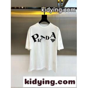 シンプル ロゴプリント 半袖Tシャツ プラダ コピー Tシャツ 偽物 クルーネック ホワイトkid2641ni0r