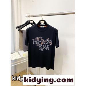 カジュアル お洒落 エルメス ブランド コピー Tシャツ 偽物 ロゴ 半袖Tシャツ ブラックkid26umuCCq