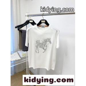 ラインストーン ホースモチーフ 半袖Tシャツ エルメス ブランド コピー Tシャツ 偽物 ホワイトkid26ja8zKz