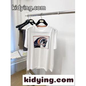 お洒落 プリント 半袖Tシャツ エルメス コピー Tシャツ 偽物 クルーネック ホワイトkid264HrSPD