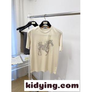 ラインストーン ホースモチーフ 半袖Tシャツ エルメス コピー Tシャツ 偽物 ベージュkid26X9Tz8v