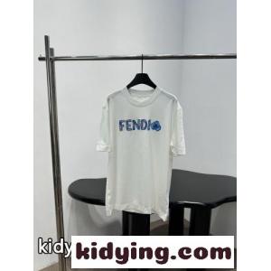 ユニセックス ロゴ コットン 半袖Tシャツ フェンディ コピー Tシャツ 偽物 ホワイトkid26SviOfa