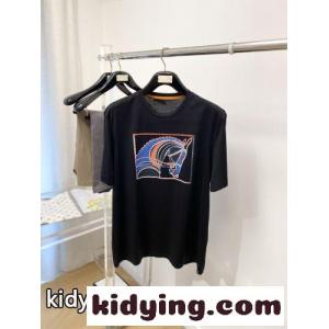 お洒落 プリント 半袖Tシャツ エルメス ブランド コピー Tシャツ 偽物 クルーネック ブラックkid26rSjCaa