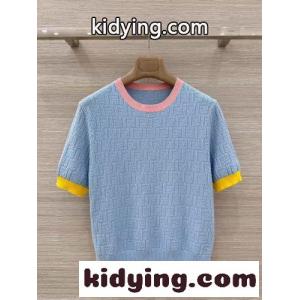 爽やか 配色 FF 半袖ニット クルーネック フェンディ コピー セーター 偽物 ブルーkid26vGrSPD
