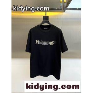 カジュアル ロゴ クルーネック 半袖Tシャツ バレンシアガ コピー Tシャツ 偽物 ブラックkid264j8vOr