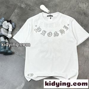 クロムハーツ コピー コピー 半袖 Tシャツ メンズ ワイドフィット 刺繍デザイン クロスモチーフ ゴシック文字 バックプリント フロントロゴ オーバーサイズ カジュアル ストリート ホワイト 春夏kidying26yK1PTf