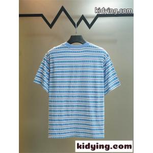クロムハーツ コピー コピー 柄ボーダー クルーネック 半袖Tシャツ ブルー系 ワンポイントロゴ Chrome hearts コピーkidying26Kv8Try