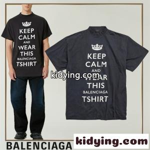 balenciaga スーパーコピー コピー バレンシアガ スーパーコピー 26FW 半袖Tシャツ クラウンロゴ 縦配置プリント クラック加工 グラフィックデザイン オーバーサイズ モード系kidying26SveWDu