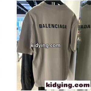 balenciaga コピー コピー バレンシアガ コピー 半袖Tシャツ グレー ミニロゴ刺繍 オーバーサイズ ボタンディテール クルーネック 上質コットン モード系 メンズkidying26Oz09Hn