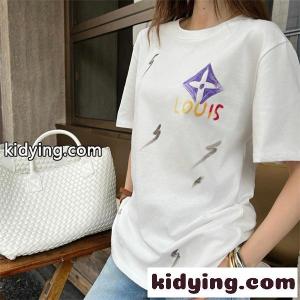 ホワイト ルイヴィトン コピー コピー 半袖 Tシャツ 手描き風ロゴ カラープリント ルーズ感 夏映え カジュアル Louis vuitton コピーkidying261nO55r